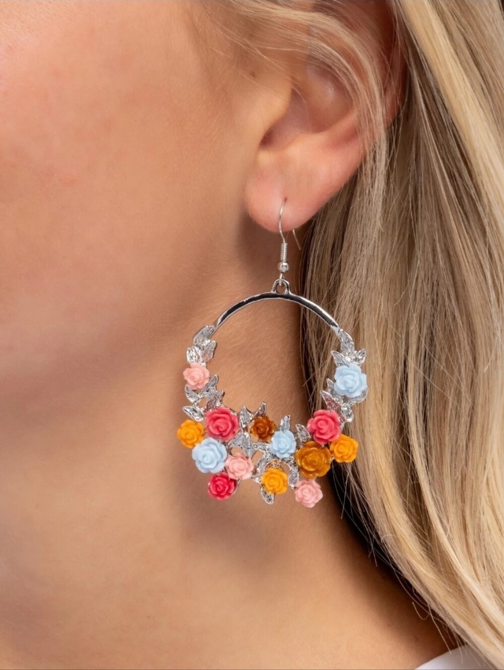 NEW Floral Multi-Color Hoop Earrings  #0352